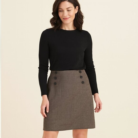 Larry Levine Brown Plaid A-Line Skirt 12 Preppy Academia Modest Lined Fall Y2K - Picture 1 of 6